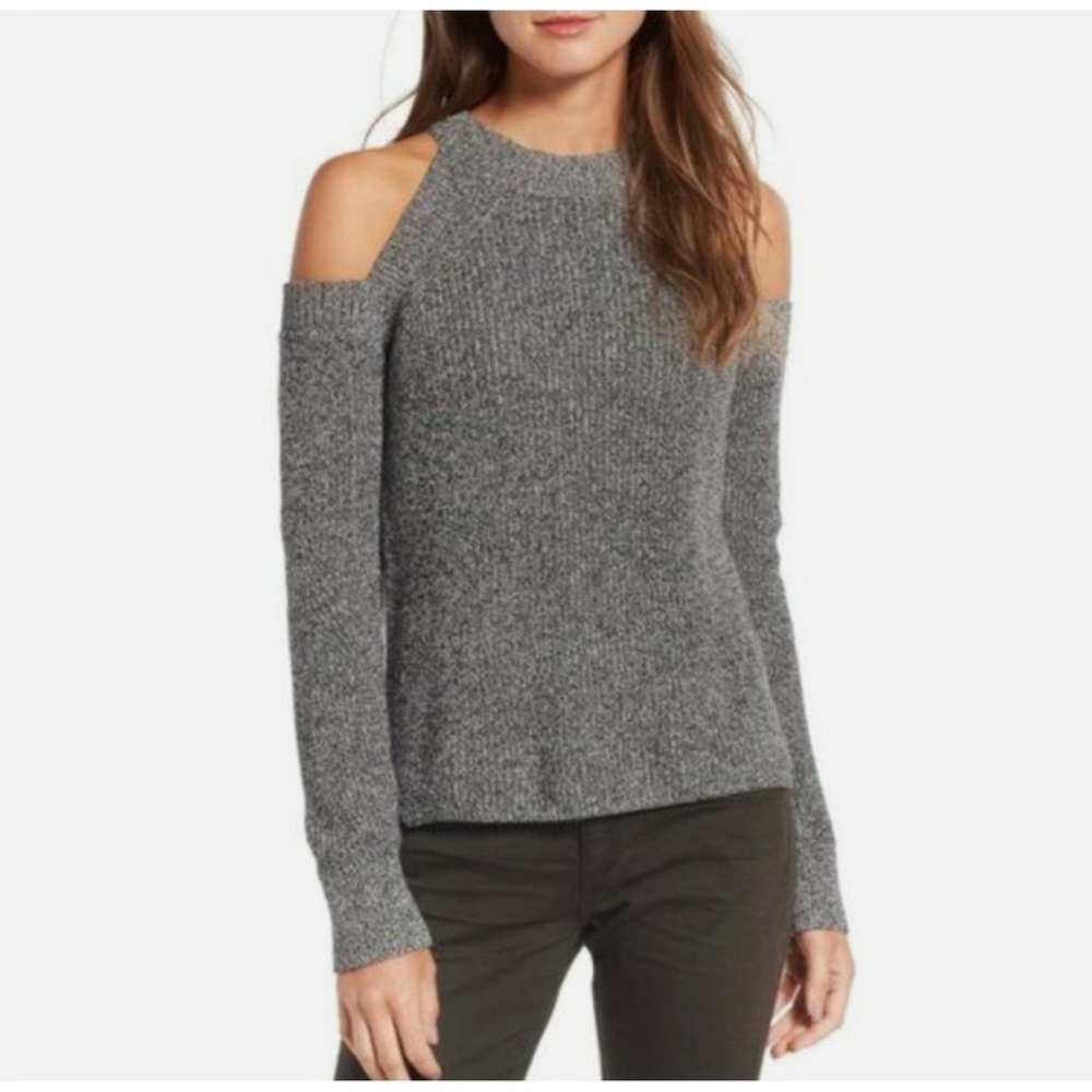 Rag and Bone Dana Cold Shoulder Salt and Pepper Black White Marl Sweater Cotton